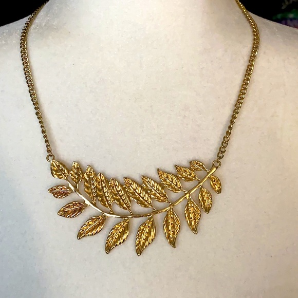Gold Olive Leaf Bib Statement Necklace - Picture 3 of 16